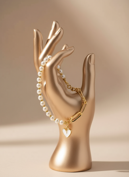 Pearlescent Heart Charm Bracelet