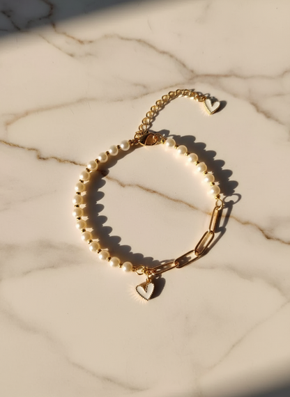 Pearlescent Heart Charm Bracelet