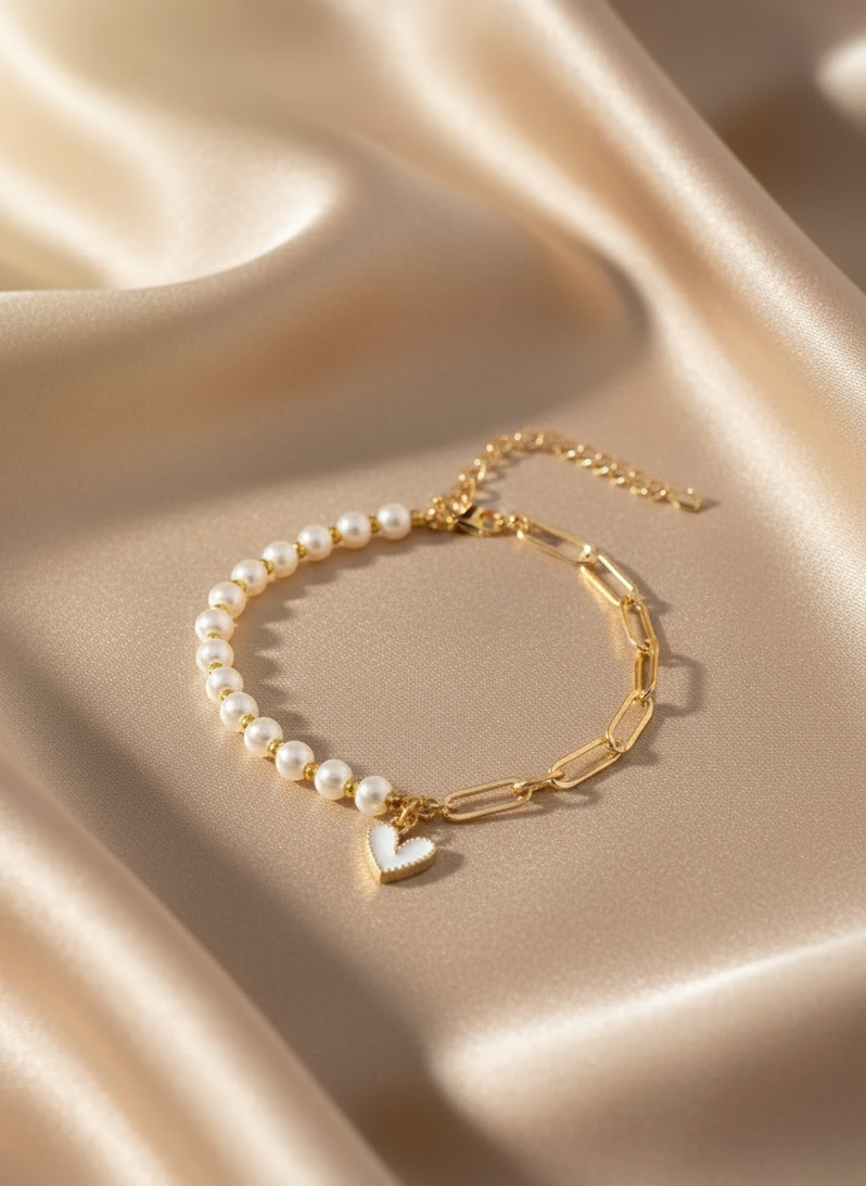 Pearlescent Heart Charm Bracelet