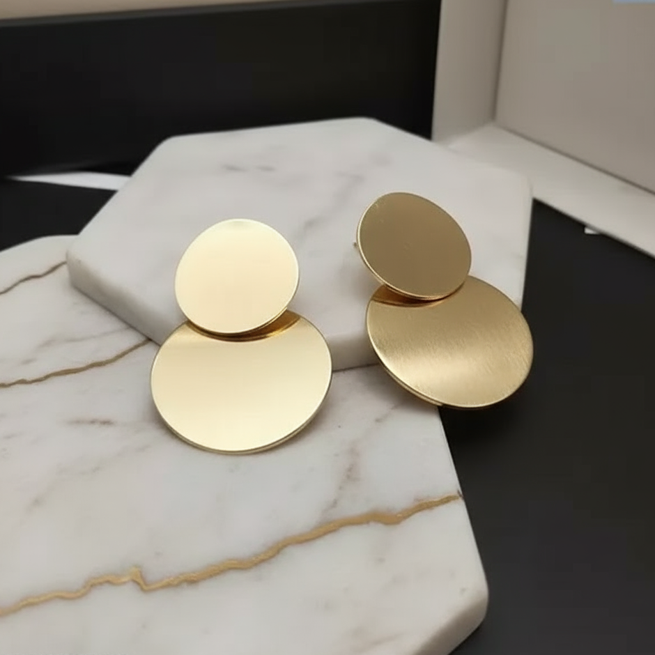 Golden Disc Drop Earrings