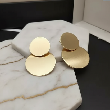 Golden Disc Drop Earrings