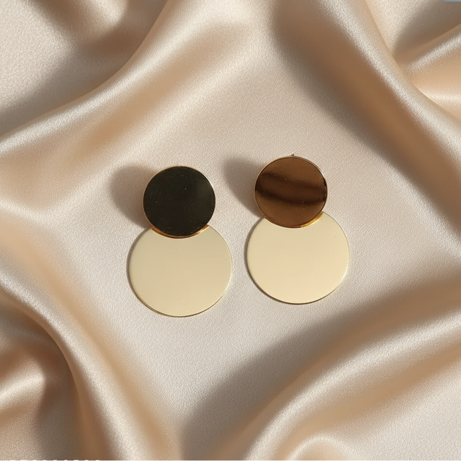 Golden Disc Drop Earrings
