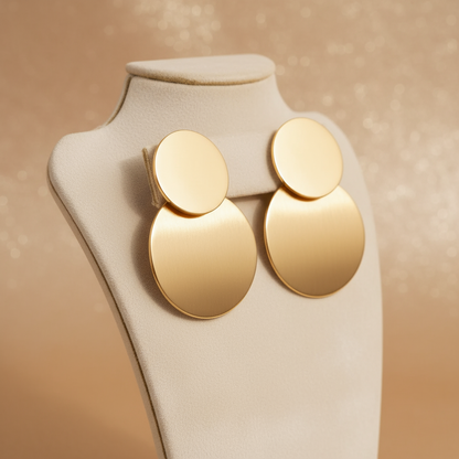 Golden Disc Drop Earrings