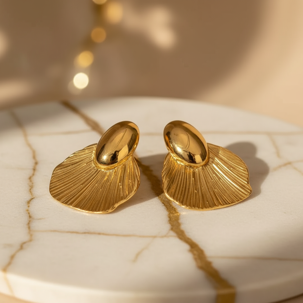 Golden Shell Fan Earrings