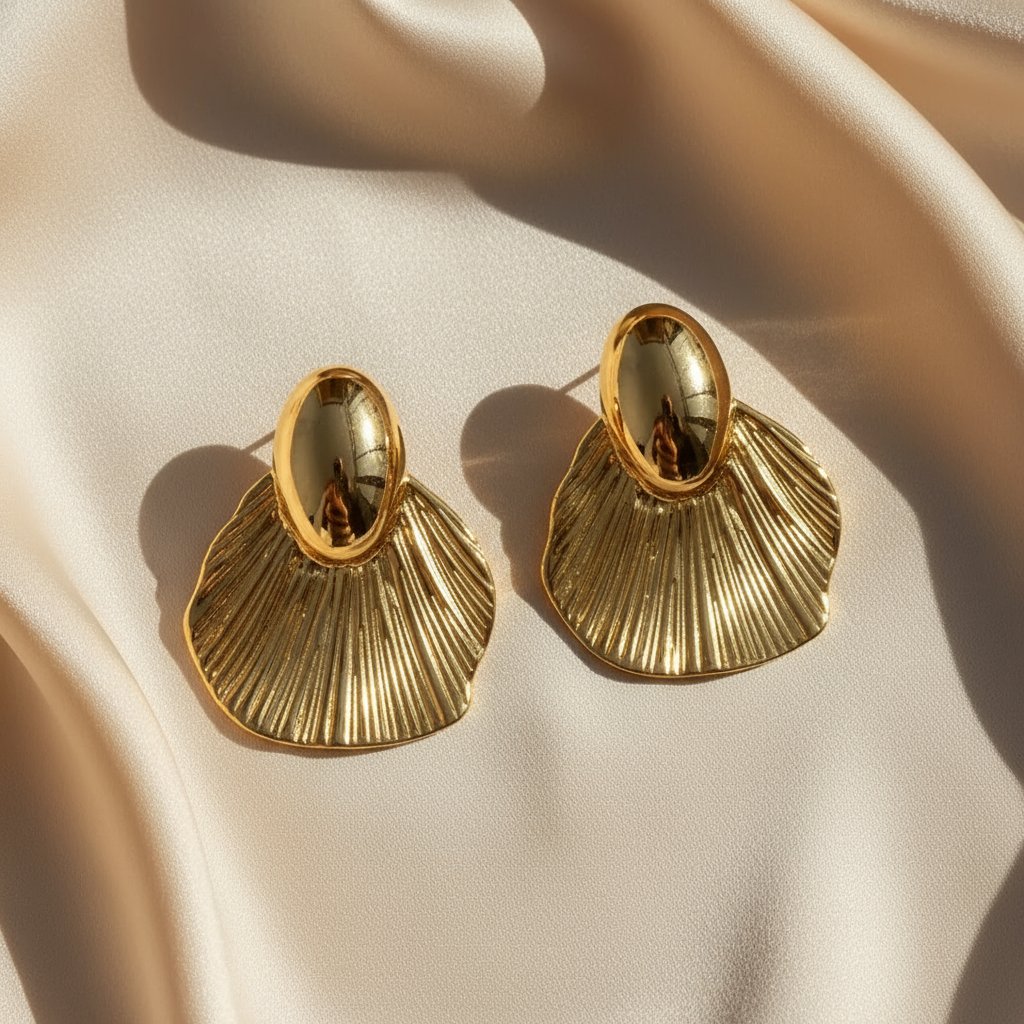Golden Shell Fan Earrings
