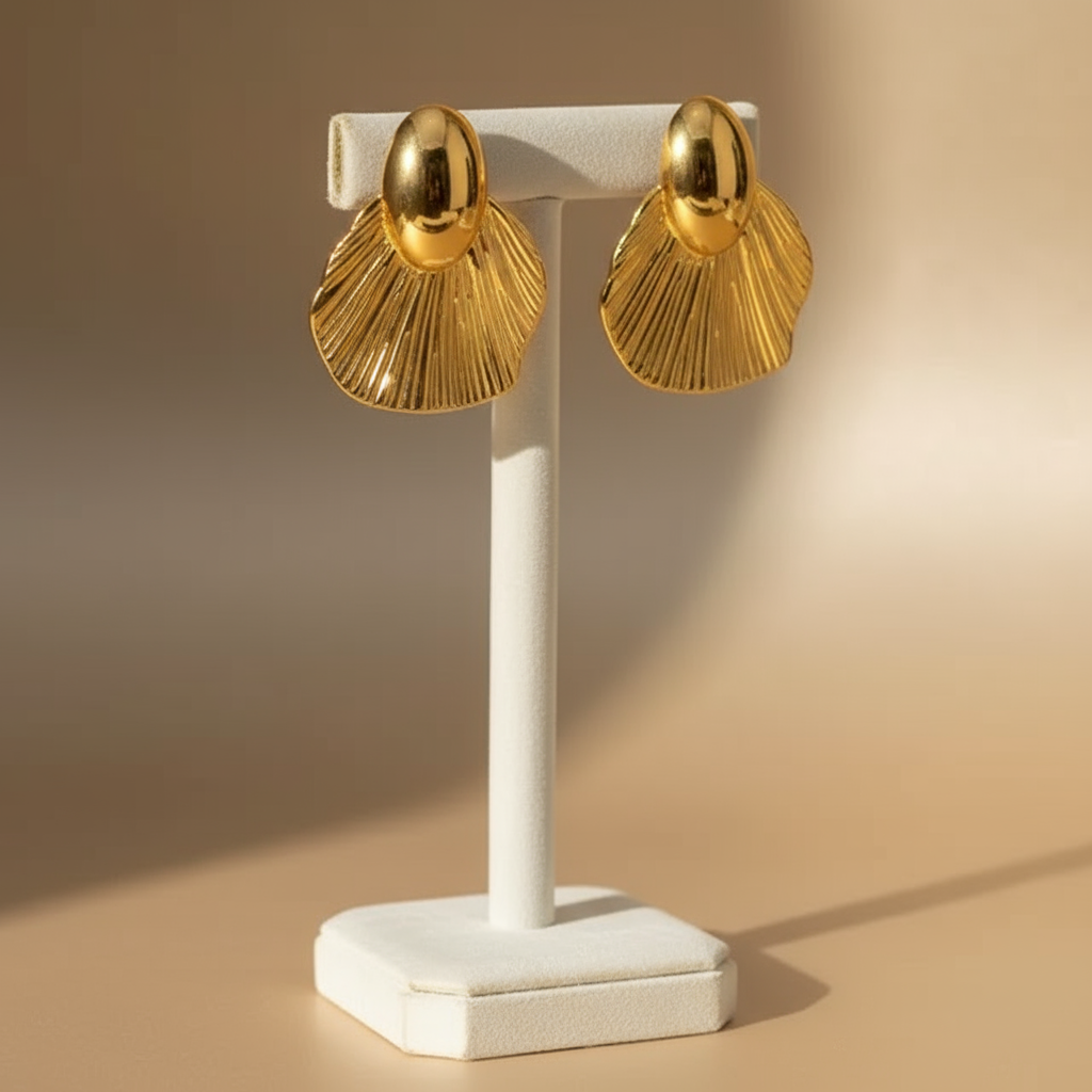 Golden Shell Fan Earrings