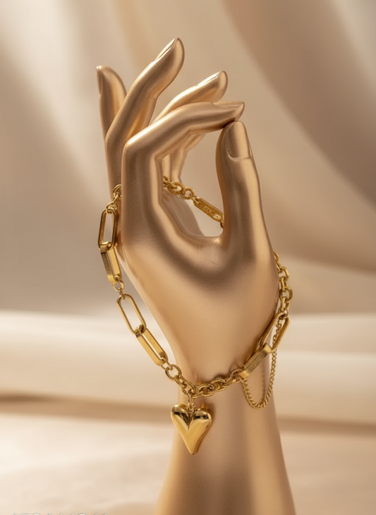 Golden Heart Layered Link Bracelet