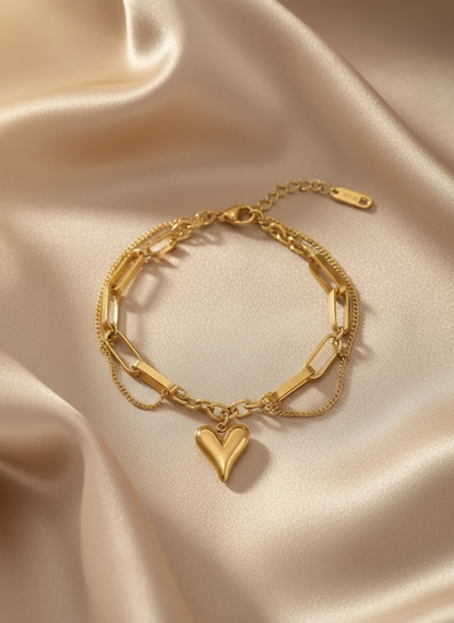 Golden Heart Layered Link Bracelet