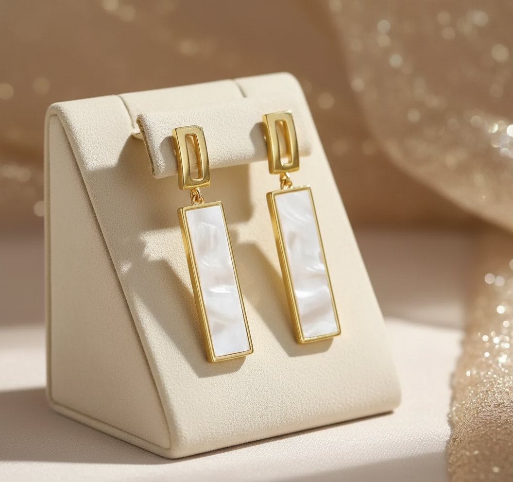 Mother of Pearl Rectangle Drop Earrings
