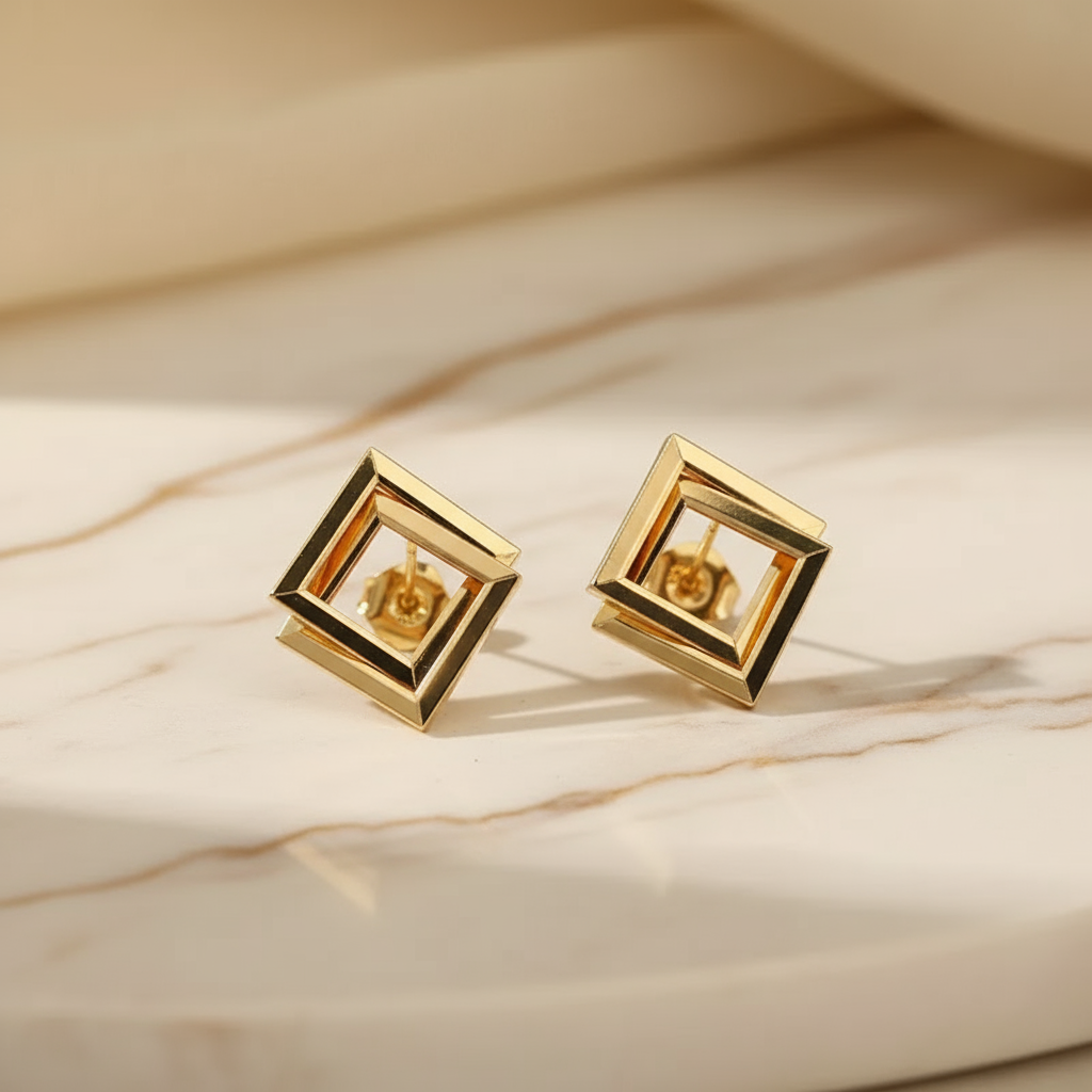 Layered Square Frame Stud Earrings