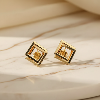 Layered Square Frame Stud Earrings