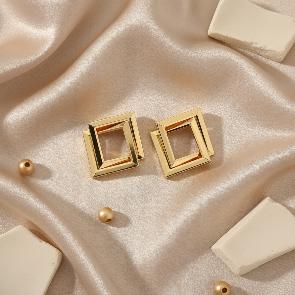 Layered Square Frame Stud Earrings