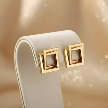 Layered Square Frame Stud Earrings