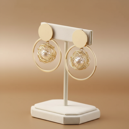 Wire Nest Pearl Hoop Earrings