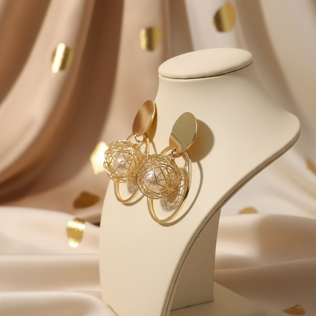 Wire Nest Pearl Hoop Earrings