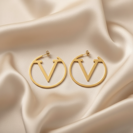 V Initial Hoop Earrings