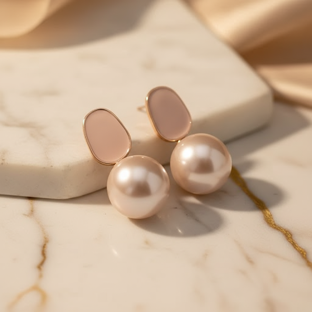 Rose Gold Pearl Drop Earrings
