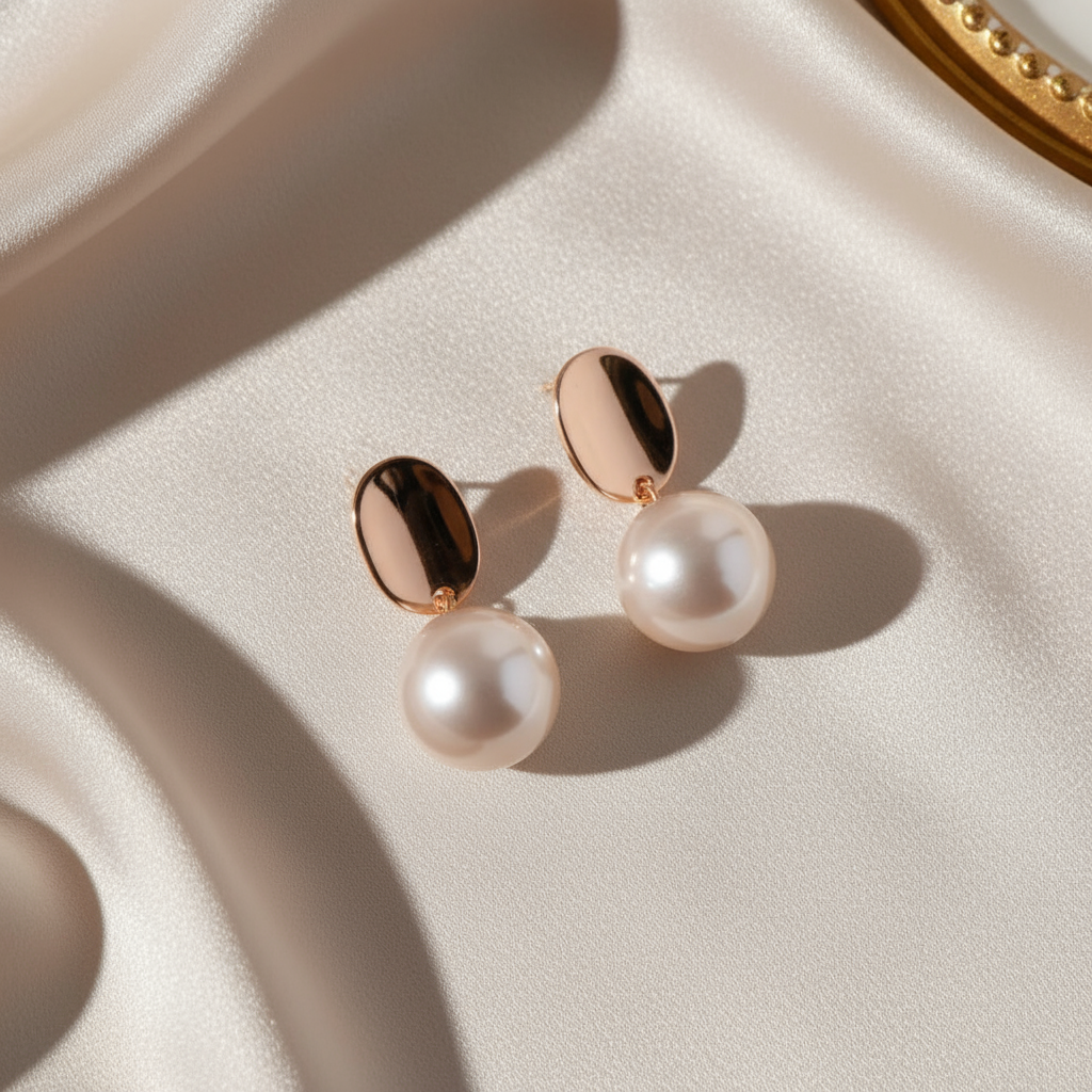 Rose Gold Pearl Drop Earrings
