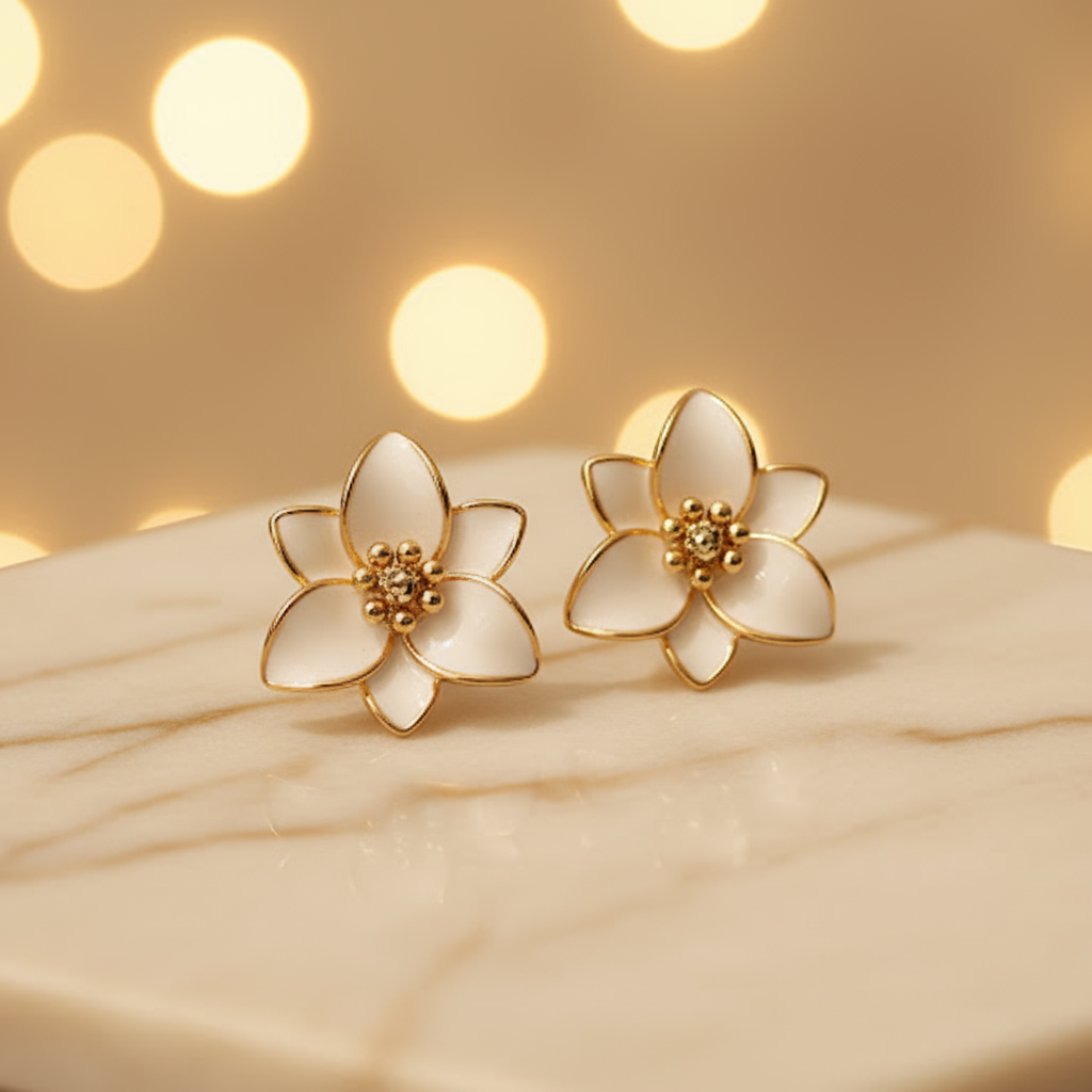 White Daisy Stud Earrings