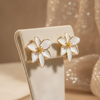 White Daisy Stud Earrings