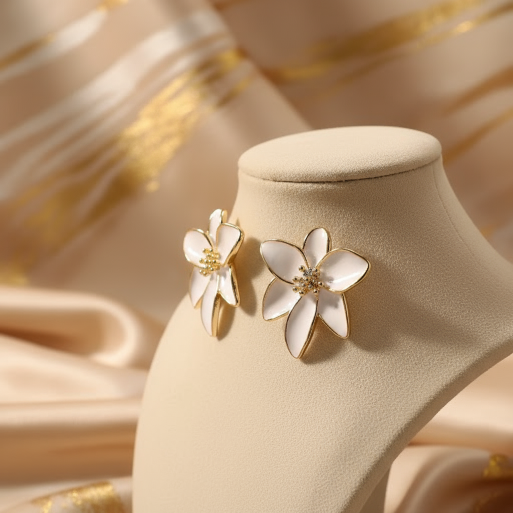 White Daisy Stud Earrings